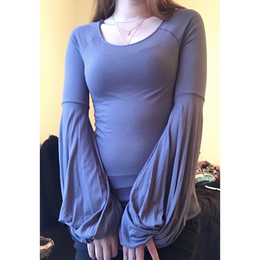 Free People Blue Balloon Sleeve Top